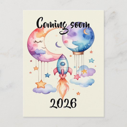 Schwangerschaft verkünden Aquarell Heißluftballon ポストカード (正面)