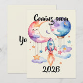 Schwangerschaft verkünden Aquarell Heißluftballon 案内状 (正面/裏面)