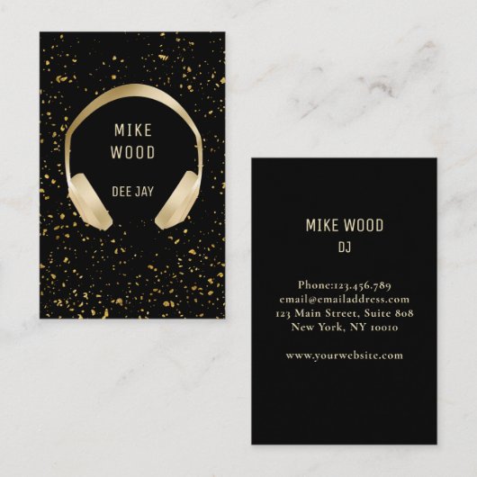 Schwarz Gold Spritzer Kopfhörer DJ Visitenkarte 名刺 (正面/裏面)