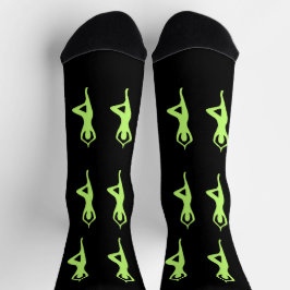 Schwarz Grüne Grafik Socken Einzigartiges Muster ソックス