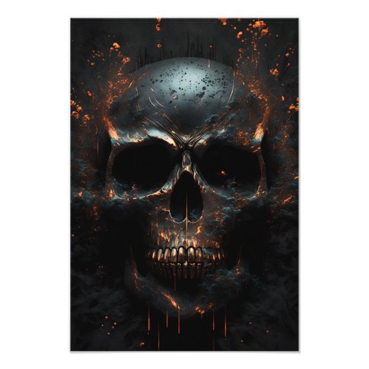 Schwarz matter Totenkopf mit Bronze フォトプリント (正面)