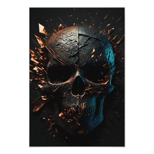 Schwarz matter Totenkopf mit Kupfer Splitter フォトプリント (正面)