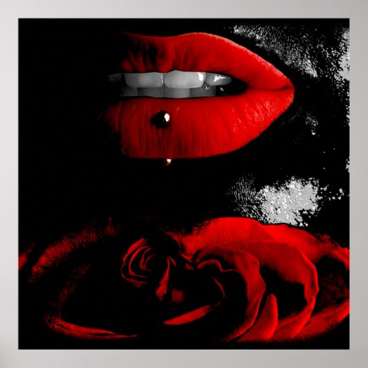 Schwarz weibs+カラー鍵- Rote Lippen ポスター (正面)