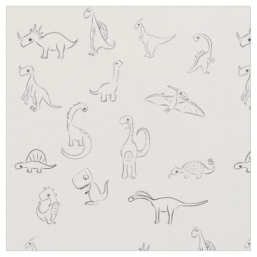 Schwarz weiß Dino Dinosaurier Saurier Motiv ファブリック (クローズアップ)