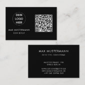 Schwarz Weiß Visitenkarte mit Logo und QR Code 名刺 (正面/裏面)