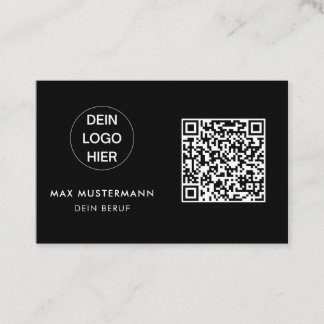 Schwarz Weiß Visitenkarte mit Logo und QR Code 名刺