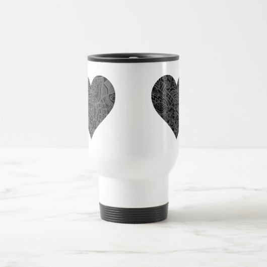 Schwarz-weißes Herz トラベルマグ (中央)