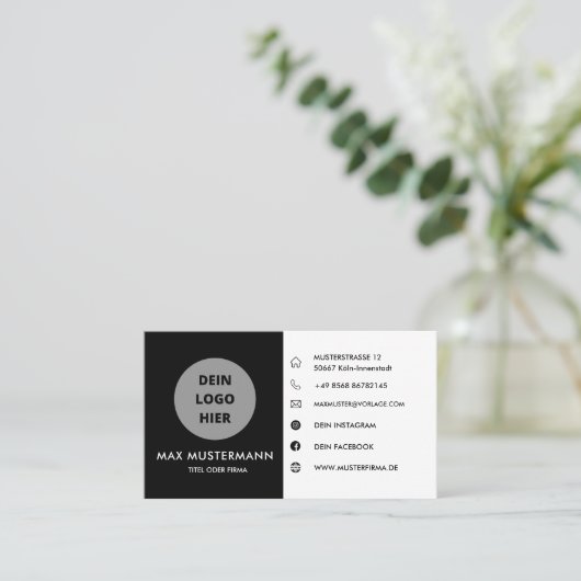 Schwarz/Weist Vistenkarte Selbst Gestalten Vorlage 名刺 (スタンド正面)