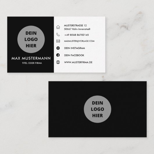 Schwarz/Weist Vistenkarte Selbst Gestalten Vorlage 名刺 (正面/裏面)