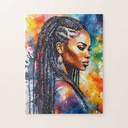 Schwarze Frau mit Zöpfen ジグソーパズル (縦)