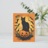 Schwarze Katze auf Halloween-Kürbis ポストカード (スタンド正面)