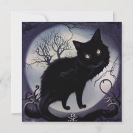 Schwarze Katze bei Vollmond. Halloween Nacht. カード