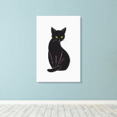 Schwarze Katze Minimal Illustration キャンバスプリント (インサイチュ (ウッドフロア))