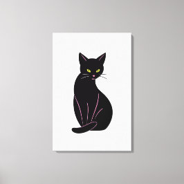 Schwarze Katze Minimal Illustration キャンバスプリント