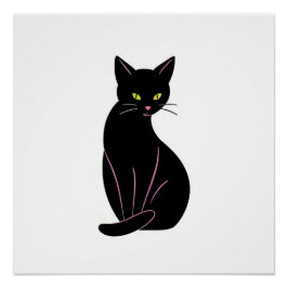 Schwarze Katze Minimal Illustration ポスター