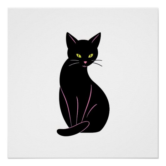 Schwarze Katze Minimal Illustration ポスター (正面)