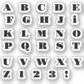 Schwarzes Buchstaben Alphabet シール (正面)