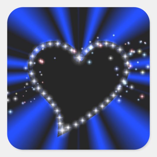 schwarzes Herz mit Sternchen auf blau - schwarz スクエアシール (正面)