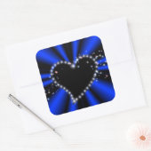 schwarzes Herz mit Sternchen auf blau - schwarz スクエアシール (封筒)