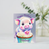 Schwein mit cupcake Wasserfarbenbild ポストカード (スタンド正面)