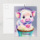 Schwein mit cupcake Wasserfarbenbild ポストカード (正面/裏面)