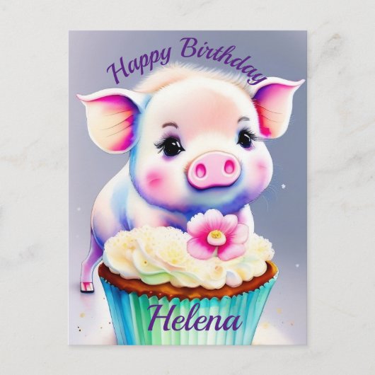 Schwein mit cupcake Wasserfarbenbild ポストカード (正面)