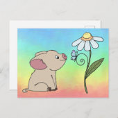 Schweinchen mit Blume Postkarte ポストカード (正面/裏面)
