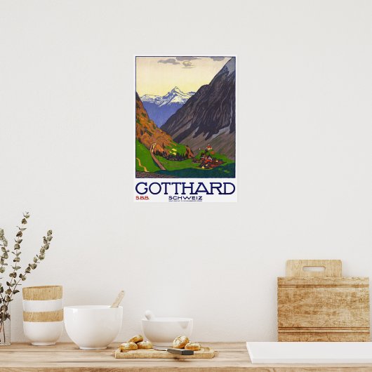 " Schweiz: 1914 - Gotthard Linie SBB Reise Werbe ポスター (キッチン)