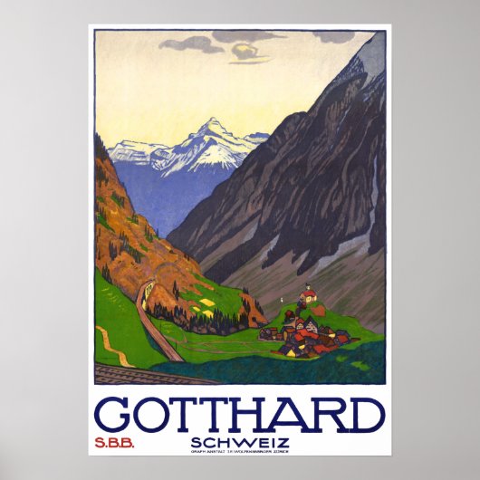 " Schweiz: 1914 - Gotthard Linie SBB Reise Werbe ポスター (正面)