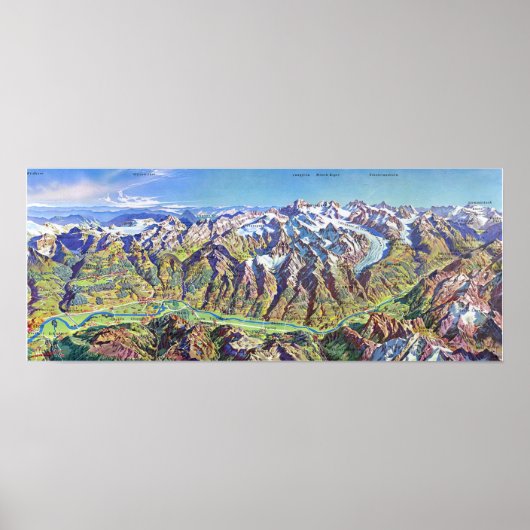 " Schweiz: 1960er/heute - Wallis Panoramakarte ポスター (正面)
