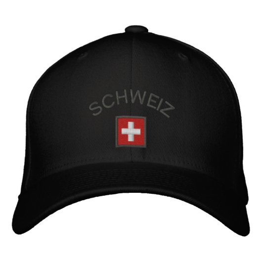 Schweiz Hat – スイス国旗を持つスイスの帽子 刺繍入りキャップ (正面)