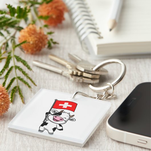 Schweizer Kuh Männer Basic T-Shirt キーホルダー (正面右)