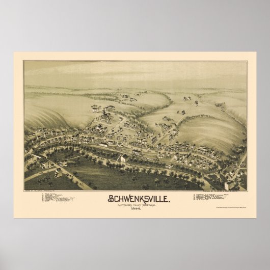 Schwenksville, PA Panoramic Map - 1894 ポスター (正面)