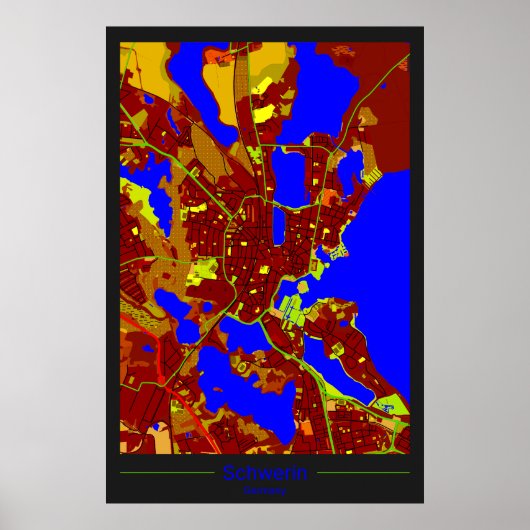 Schwerin Stadtplan Stadtzentrum im Kontrast ポスター (正面)