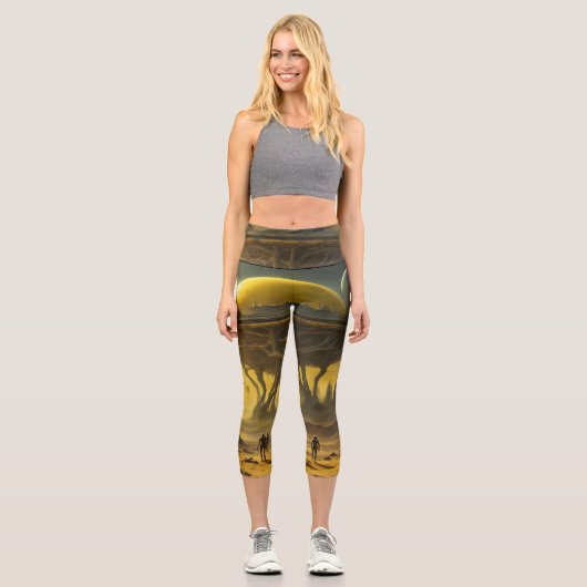 Sci-FiエイリアンワールドビュープラネットUfoタワー カプリレギンス (正面)