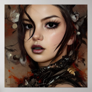 Sci Fiサイバーゴシック女性インクスポットポートレート ポスター