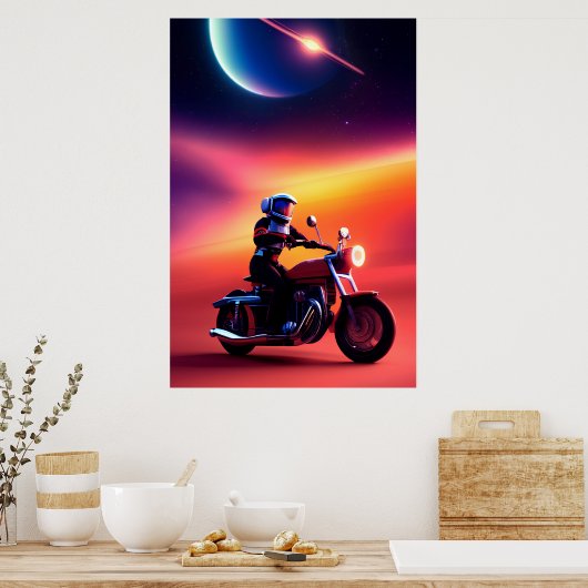 Sci-Fiデジタルアート&ウォールデコール、ファンタジーバイクもしくは自転車に乗る人 ポスター (キッチン)