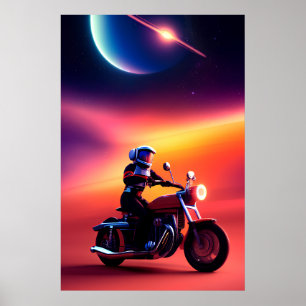 Sci-Fiデジタルアート&ウォールデコール、ファンタジーバイクもしくは自転車に乗る人 ポスター
