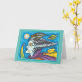 SCI FI宇宙ウィッチ&彗星キャットハロウィン空白の カード (黄色い花)