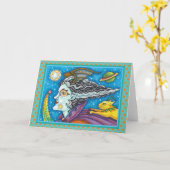 SCI FI宇宙ウィッチ&彗星キャットハロウィン空白の カード (黄色い花)