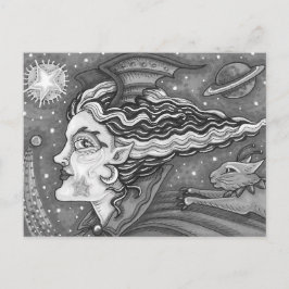 SCI FI宇宙WITCH & COMET CAT BLK/WHT HALLOWEEN シーズンポストカード