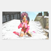 Sci Fi雌サイボーグ 長方形シール (正面)