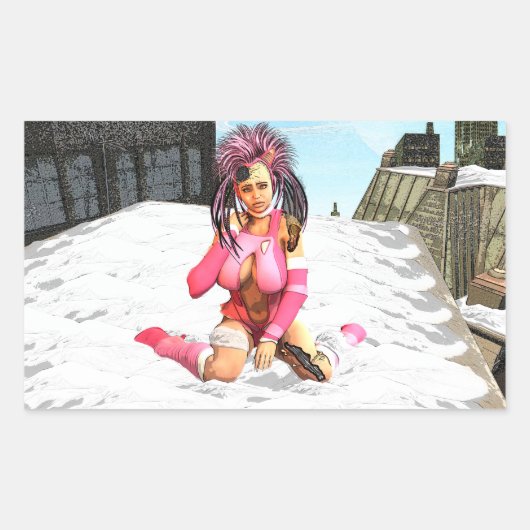 Sci Fi雌サイボーグ 長方形シール (正面)