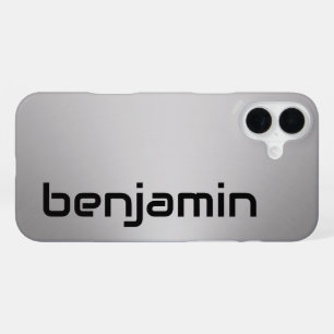 Sci Fi フォント シルバー ブラック テキスト 名前 テンプレート iPhone 16 Plusケース
