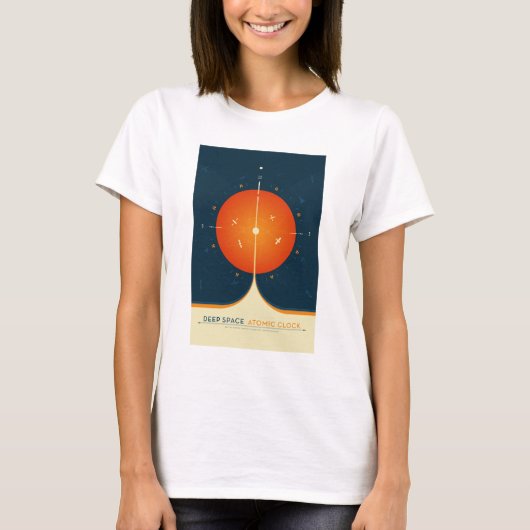 Sci-Fi Ad、オレンジ原子時計、深い宇宙 Tシャツ (正面)