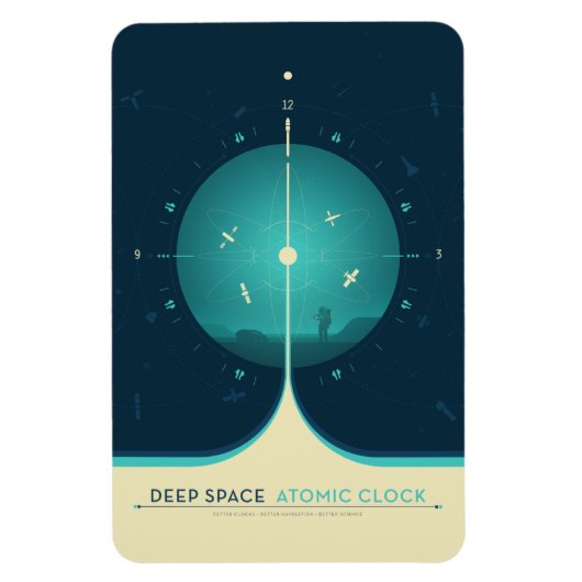 Sci-Fi Ad、ブルーアトミック時計、深い宇宙 マグネット (縦)