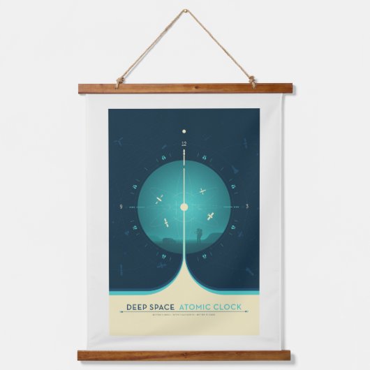Sci-Fi Ad、ブルーアトミック時計、深い宇宙 吊り下げ型タペストリー (正面)