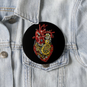 Sci Fi Art Steampunk Human Heart Anatomy 缶バッジ