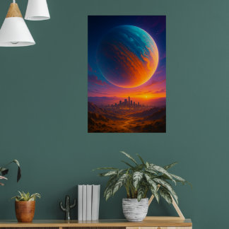 Sci-Fi Cosmic City Poster Wall Art – Futuristic  ポスター
