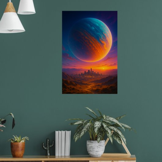 Sci-Fi Cosmic City Poster Wall Art – Futuristic  ポスター (リビング1)